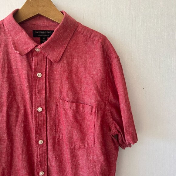 Banana Republic Standard Fit Shirt Mens Medium Red Linen Blend Button Front - Picture 2 of 5